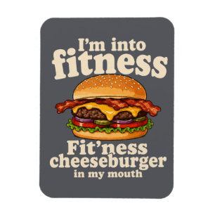 Jag är in i fitness Cheeseburgare i munnen Roligt Magnet
