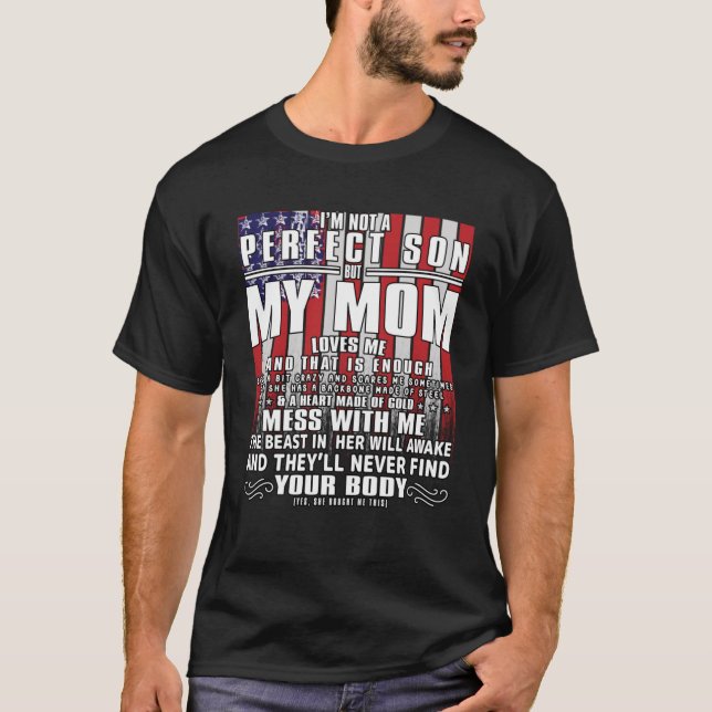 Jag är ingen Perfekt son, men min galna Mamma Kärl T Shirt (Framsida)