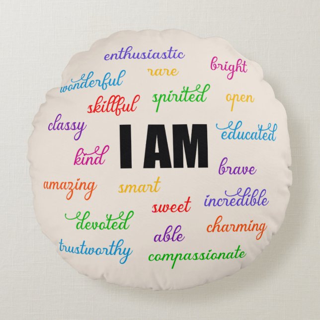 Jag är inspiration, positiv, Religiösa, kristen Rund Kudde (Framsidan)