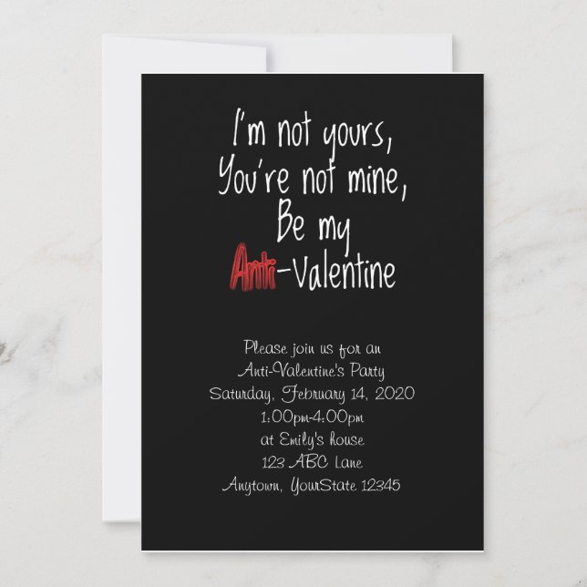 Jag är inte din anti-Valentine-inbjudan. Inbjudningar (Framsida)