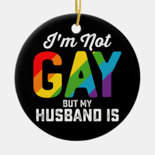 Jag är inte gay men min man är rolig HBTQ Pride Julgransprydnad Keramik