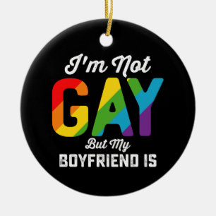 Jag är inte gay men min pojkvän är rolig HBTQ Prid Julgransprydnad Keramik