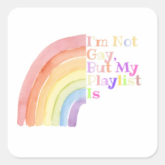 Jag är inte gay men min spellista är rolig regnbåg fyrkantigt klistermärke