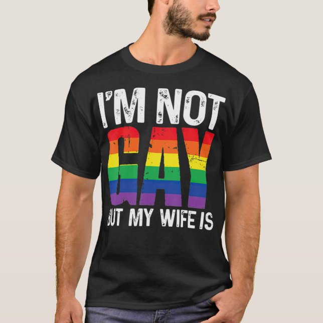 Jag är inte gift, men min fru är fin, HBT Rainbow T Shirt (Framsida)