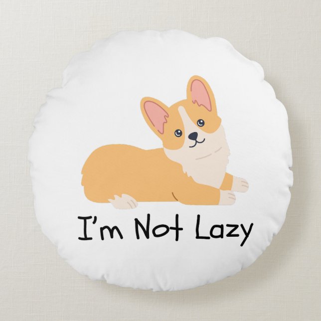 Jag är inte lat hund memes accent Pillow Rund Kudde (Framsidan)