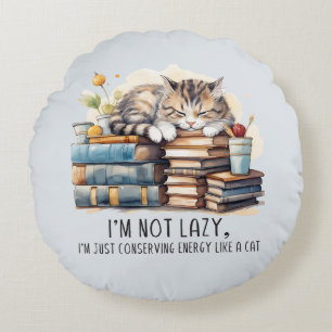 Jag är inte lazy Cute Cat Rund Kudde