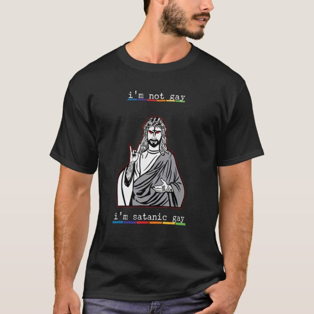 Jag är inte säker på att jag är ataniskt homosexue t shirt (Framsida)