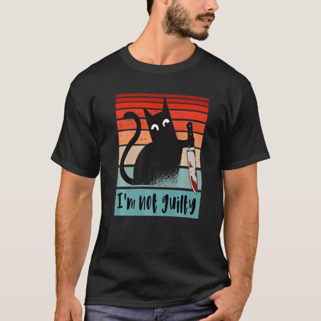 Jag är inte skyldig Innocent Cat med knivar Hallow T Shirt (Framsida)