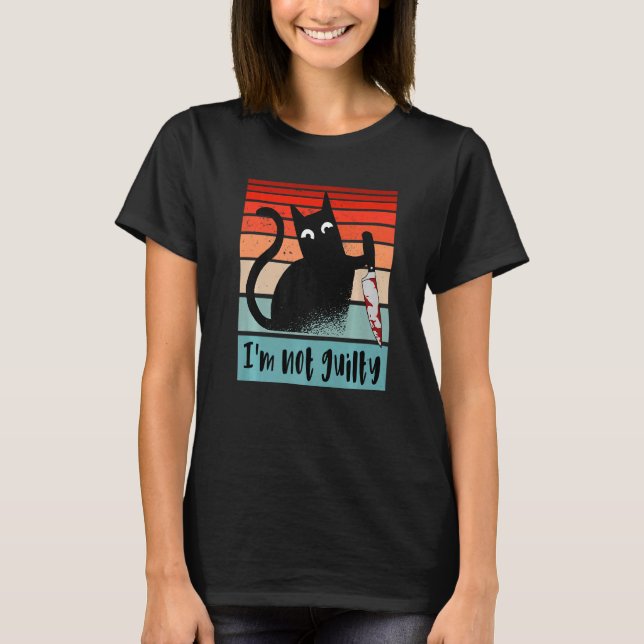 Jag är inte skyldig Oskuldig katt med kniv Roligt  T Shirt (Framsida)