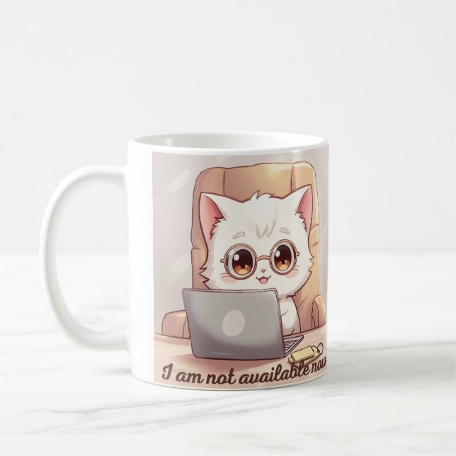 Jag är inte tillgänglig nu Mugg - Söt Kawaii Katt  (Vänster)
