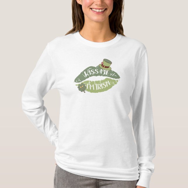 Jag är Irish Retro Grönt Läppar St. Patrick's T Shirt (Framsida)