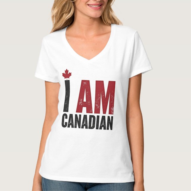 Jag är kanadensisk - Patriotic Påstående & Maple l T Shirt (Framsida)