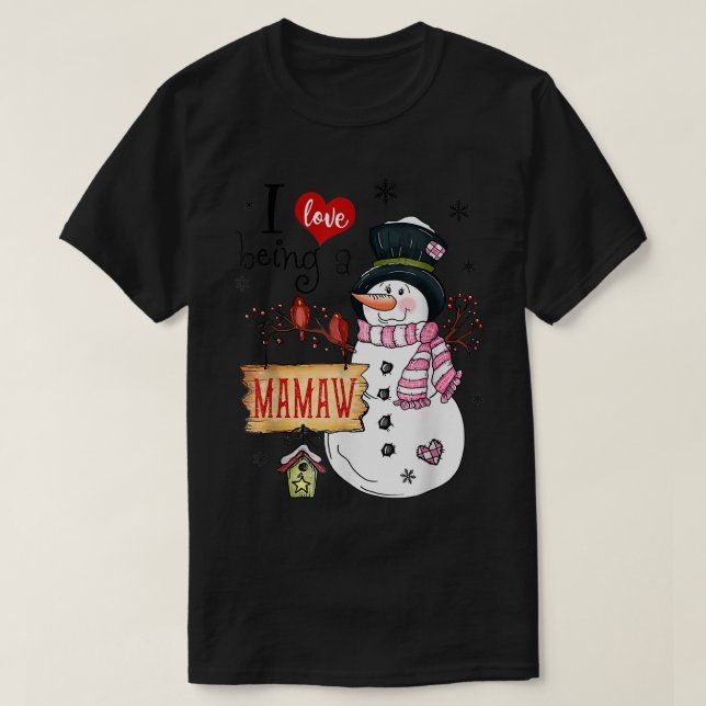 Jag är Kärlek en Mamaw Snögubbe Jul Funny Julafton T Shirt (Design framsida)
