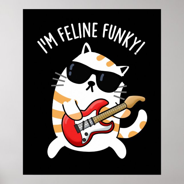 Jag är Kattdjur Funky Funny Cat Pun Mörk BG Poster (Framsidan)