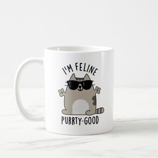 Jag är Kattdjur Purr-ty Bra Funny Cat Pun Kaffemugg (Vänster)