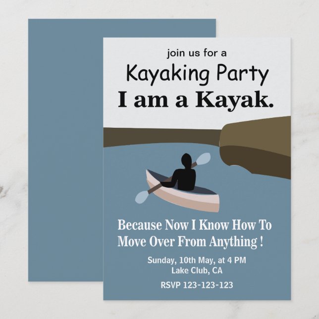 Jag är Kayak Kayaking Party Inbjudningar (Fram/baksida)