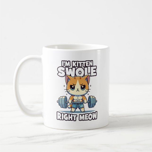 Jag är Kitten Swole Höger Meow - Gym Cat Motivatio Kaffemugg (Vänster)