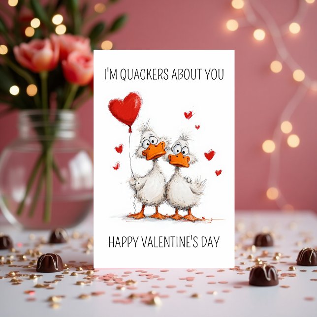 Jag är knäpp i dig Söta anka Alla hjärtans dag Helgkort (I’m Quackers About You Cute Duck Valentine’s Day Holiday Card )