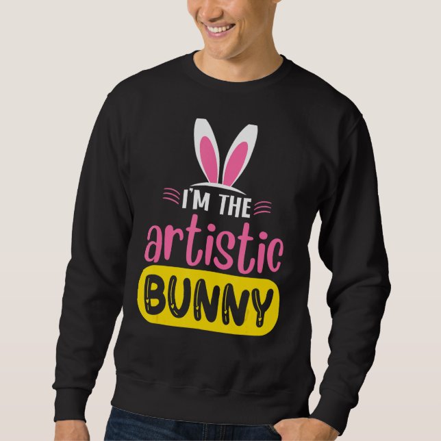 Jag är konstnärsbunten Rabbit Öron Egg Påsk Day Lång Ärmad Tröja (Framsida)