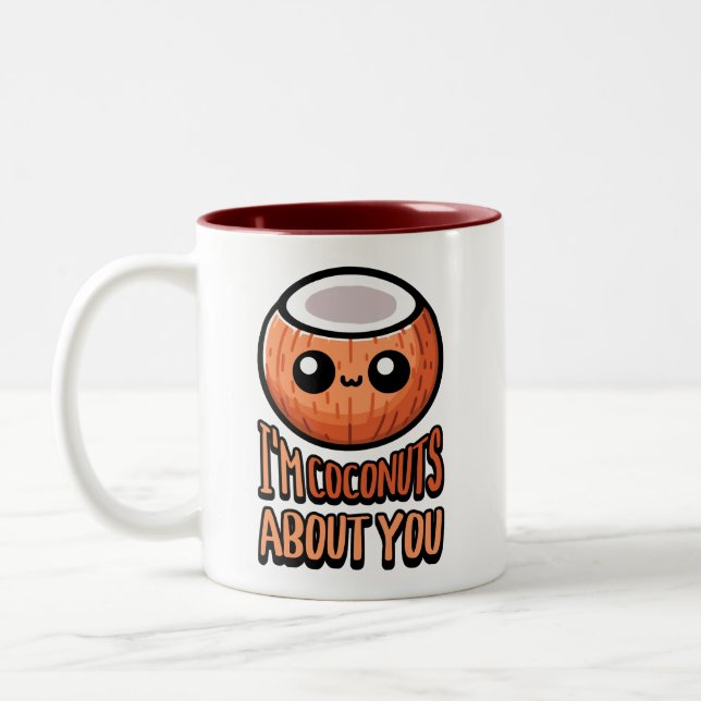 Jag är kosnöt om dig! Cute Coconut Pun Två-Tonad Mugg (Vänster)