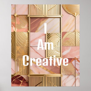 Jag är Kreativ Peach Rosa Marble Gold Foil Poster