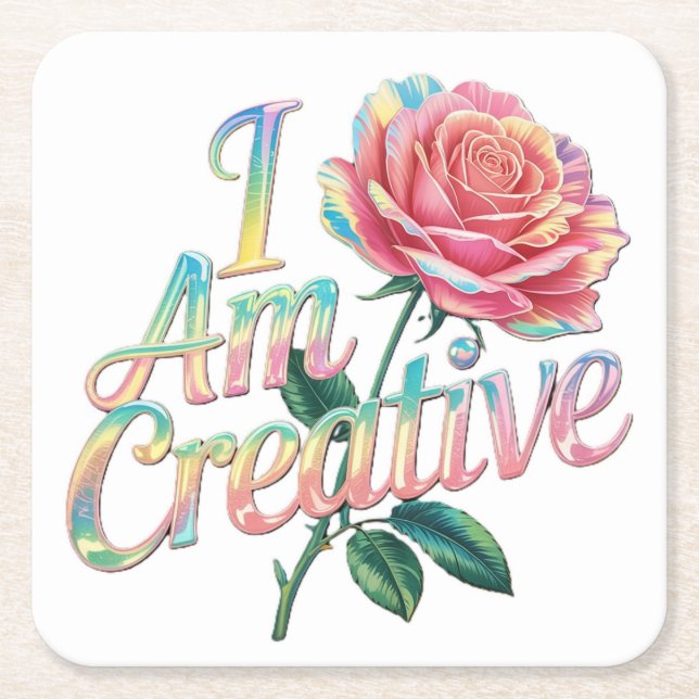 Jag är Kreativ Rosa ros Underlägg set Papper Kvadrat (Framsidan)