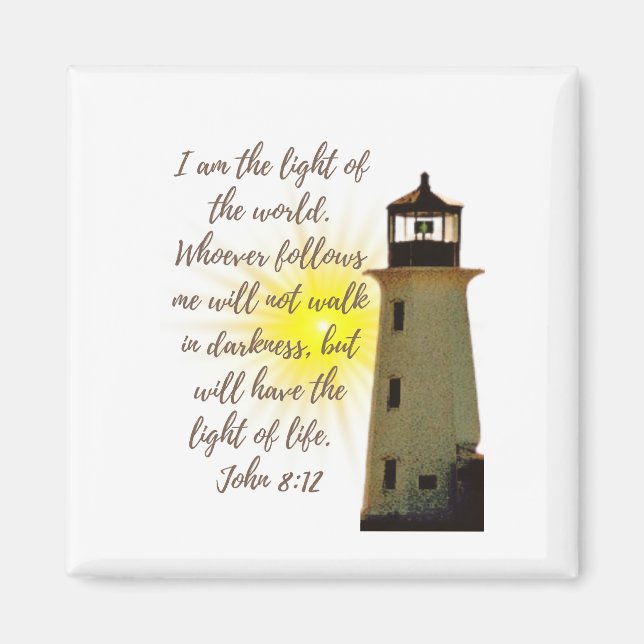 Jag är Light John 8:12 med Light House Magnet (Framsidan)