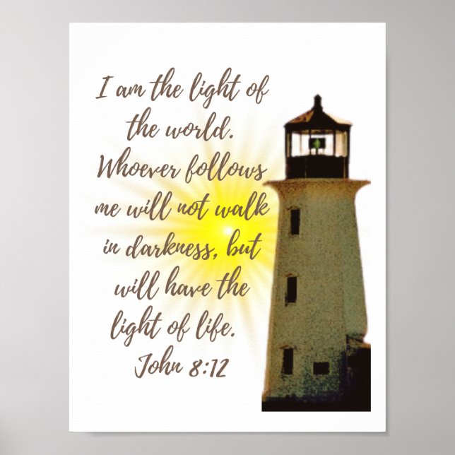 Jag är Light John 8:12 med Light House Poster (Framsidan)