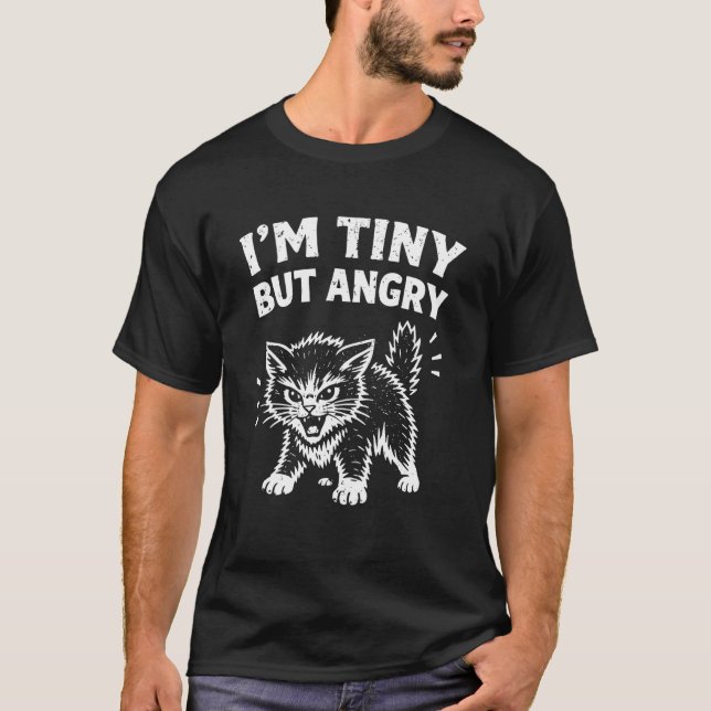 Jag är liten men arg rolig katt t shirt (Framsida)