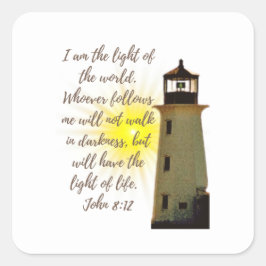 Jag är ljuset. John 8:12-citat med Light House Fyrkantigt Klistermärke