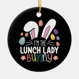 Jag är Lunch Lady Bunny Påskmatchning Julgransprydnad Keramik