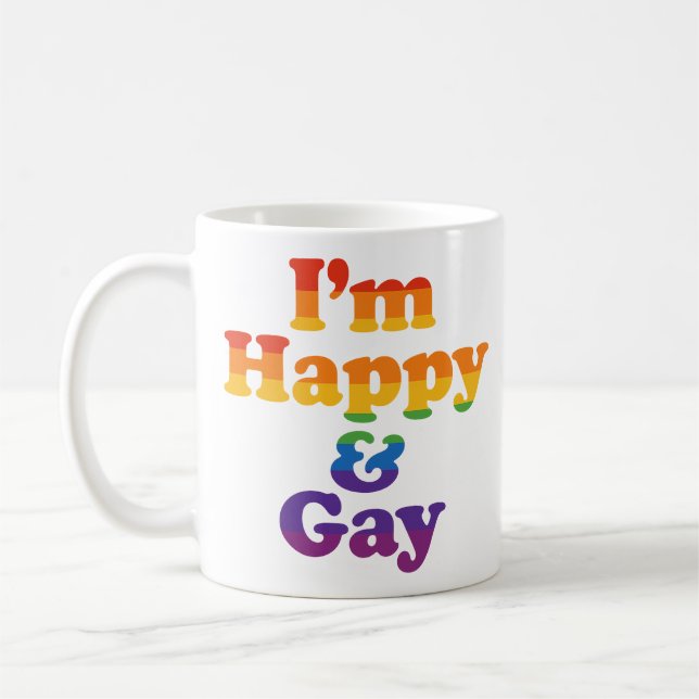 “Jag är lycklig & gay” Mugg – Modig Pride Kaffe Ko (Vänster)