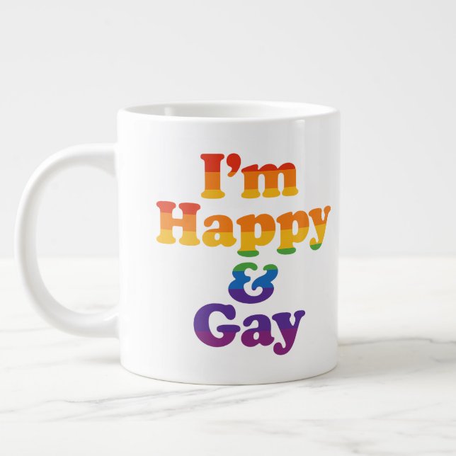 “Jag är lycklig & gay” Mugg – Modig Pride KaffeKop Jumbo Mugg (Vänster)