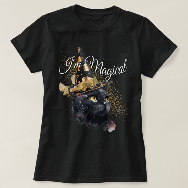 Jag är Magic Black Cat Dam Halloween T-Shirt (Design framsida)
