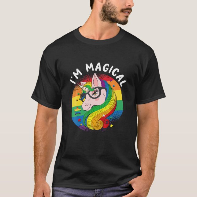 Jag är Magic Lesbisk Rainbow Unicorn LGBT Gay prid T Shirt (Framsida)