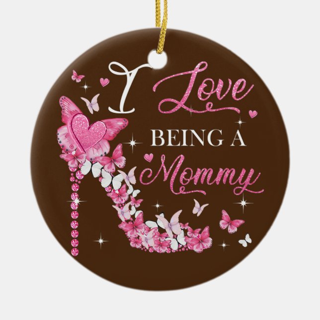 Jag är Mamma High Heel Butterflies Mor Julgransprydnad Keramik (Framsidan)