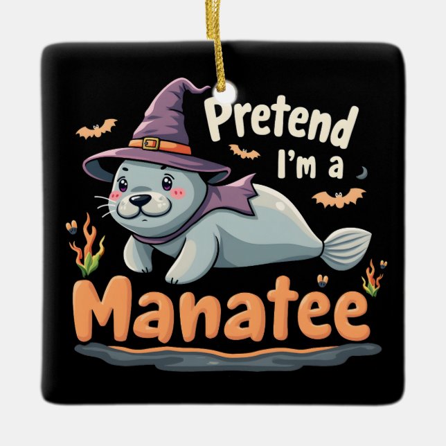 Jag är Manatee Spooky Halloween Mamal Manatee Julgransprydnad Keramik (Framsida)