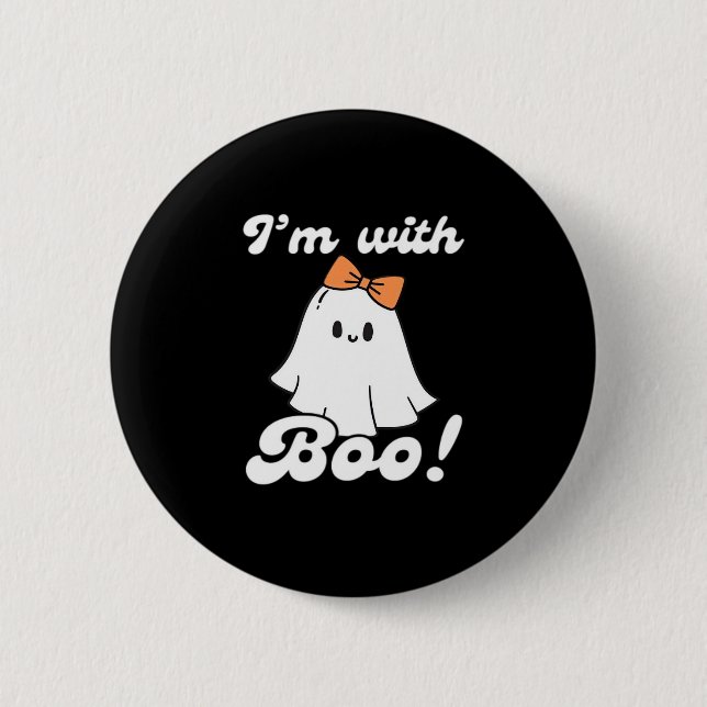Jag är med Boo Rolig Retro Stil Knapp (Framsida)