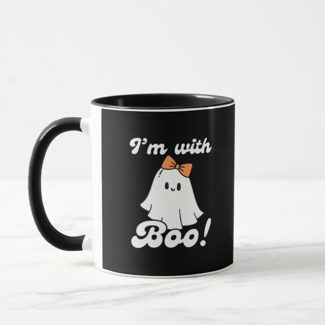 Jag är med Boo Rolig Retro Stil Mugg (Vänster)