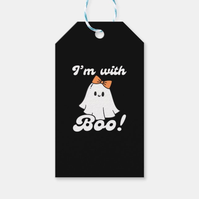 Jag är med Boo Rolig Retro Stil Presentetikett (Framsidan)