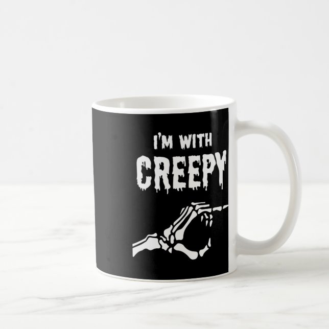Jag är med Creepy Skeleton Hand Halloween Kaffemugg (Höger)