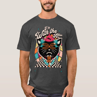 Jag är med den lilla katten roliga katter retro t shirt