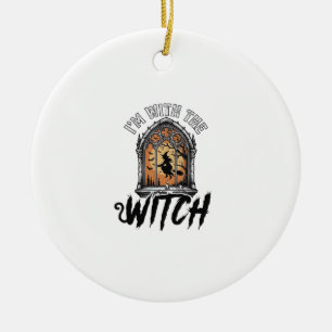 Jag Är Med Häxan Vintage Halloween Julgransprydnad Keramik