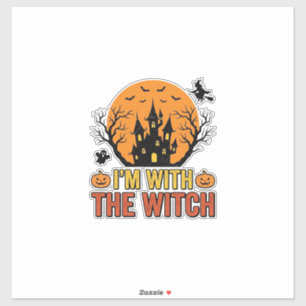 Jag Är Med Häxan Vintage Halloween Slott Design Klistermärken