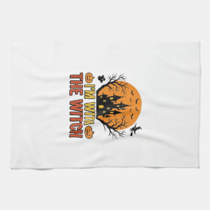 Jag Är Med Häxan Vintage Halloween Slott Design Kökshandduk