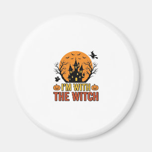 Jag Är Med Häxan Vintage Halloween Slott Design Magnet