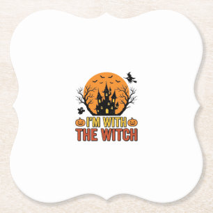 Jag Är Med Häxan Vintage Halloween Slott Design Underlägg Papper