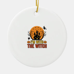 Jag Är Med Häxans Vintage Halloween Slott Design Julgransprydnad Keramik