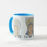 Jag är med henne - välsignad Mary Blue Mugg<br><div class="desc">Jag är med henne - välsignad Mary Blue Mugg. Tre vattenfärgsutskrifter av Vår Blsed Mor omger denna ljusblå bakgrund mugg. Hela bilder kan bytas ut så att ditt eget skräddarsydda bilder av Mary ersätter avtrycken. Vår Dam i Fatima,  Mary,  Heperukens drottning,  välsignade Jungfru Mary.</div>