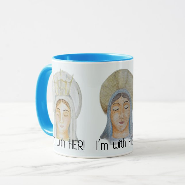 Jag är med henne - välsignad Mary Blue Mugg (Framsida vänster)
